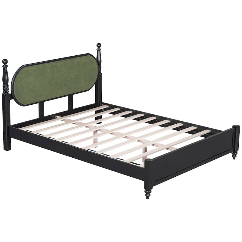 Christopher Knight Home - Alderwick Modern Upholstered Headboard Wood Low-Profile Platform Bed with Slatted Support