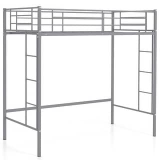 Costway Twin Size Loft Bed Heavy Duty Metal Loft Bed Frame with Safety