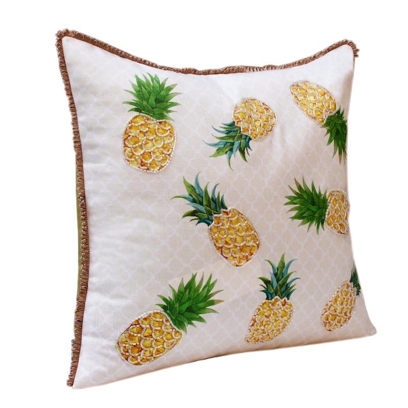 Sevita Hand-Woven Yellow/Green Tropical Pineapple Polyester Throw Pillow, 20" x 20"