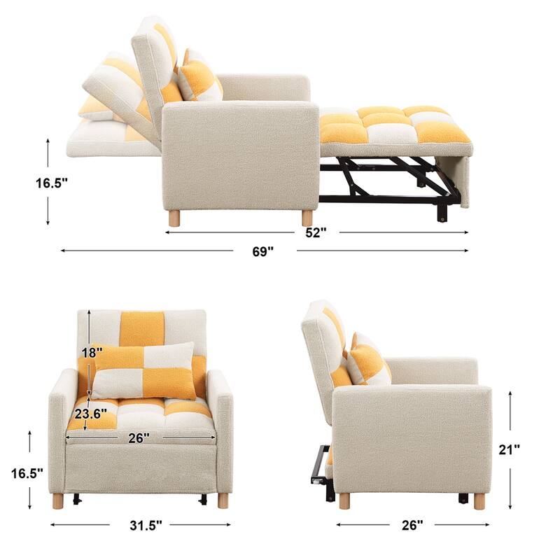 Teddy Fabric Convertible Multi-Functional Sleeper Sofa with Pillow