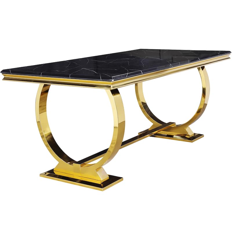 Modern Dining Room Table with Stainless Steel Metal U-Base - Black