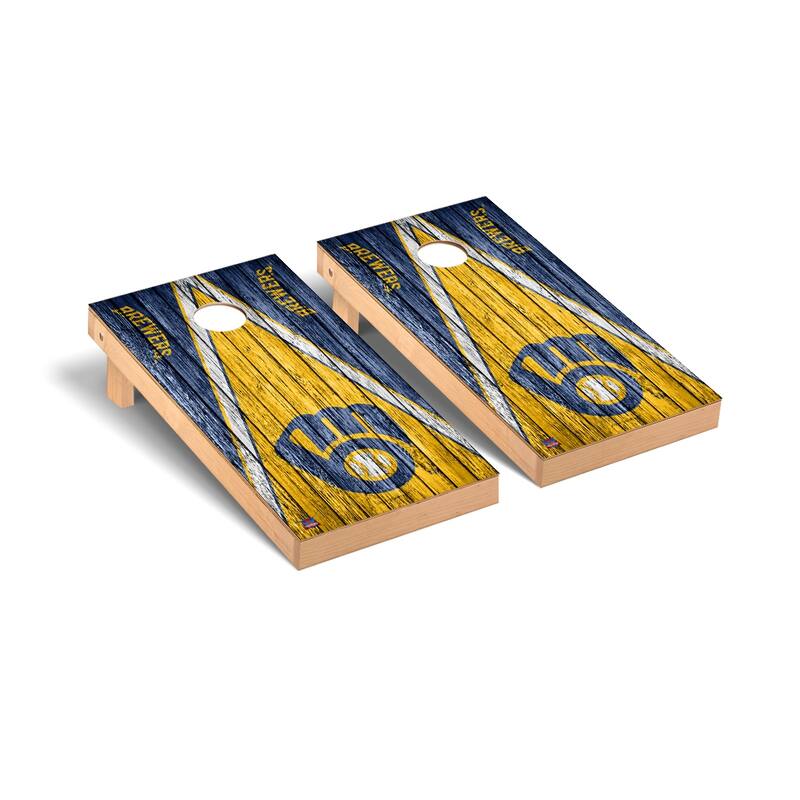 Milwaukee Brewers MLB Triangle Cornhole Board Set - Include LED Lights