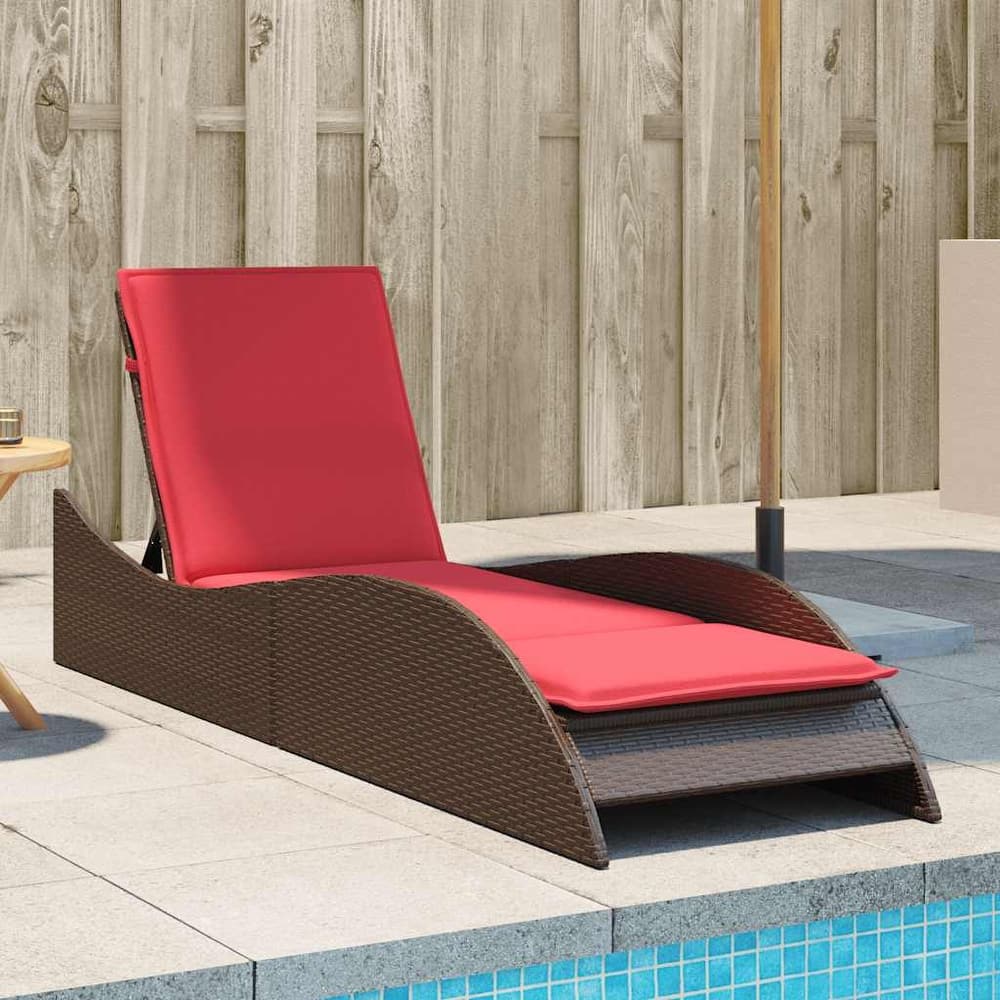vidaXL Sun Lounger with Cushion Chaise Lounge Poly Rattan Brown/Gray/Black - 60 x 205 x 54/63/28.7