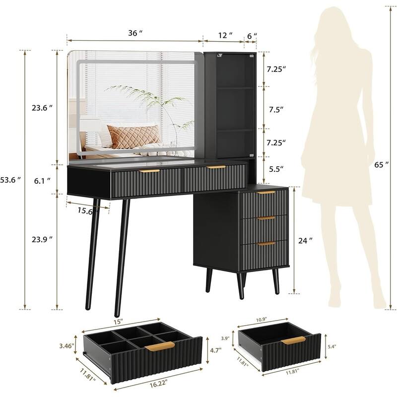 5 Drawers Vanity Desk, Makeup Dressing Table with Built-in USB Outlet Charging Station