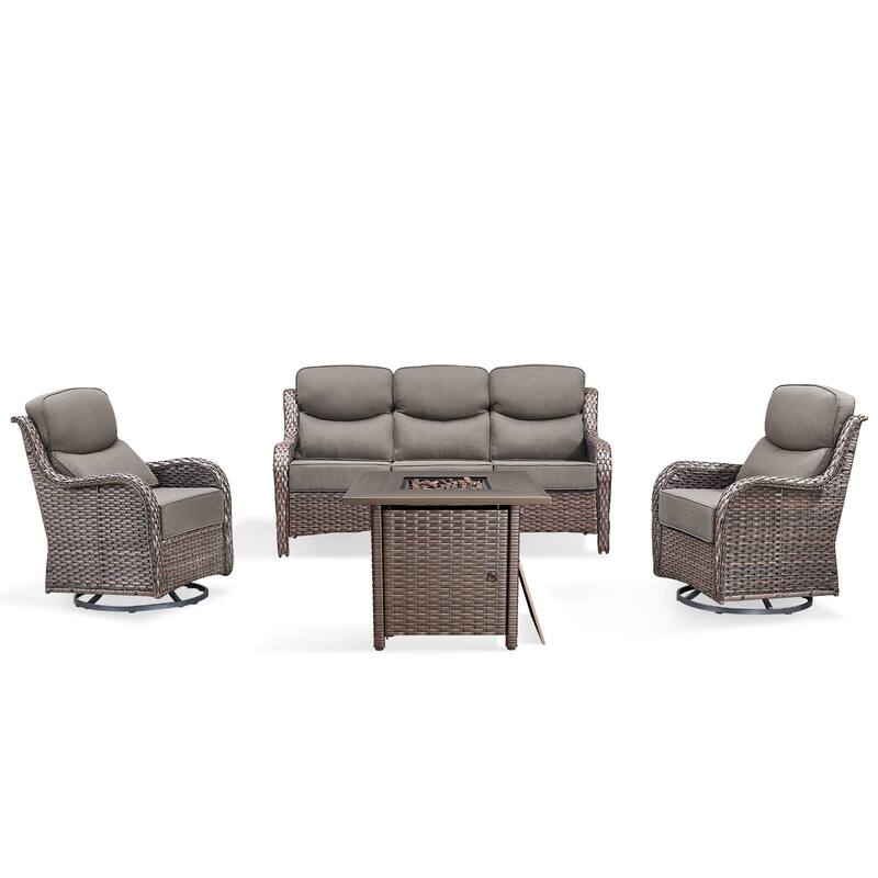 Pocassy 4 Pieces Outdoor 6" Sofa Swivel Chair with Fire Pit Table