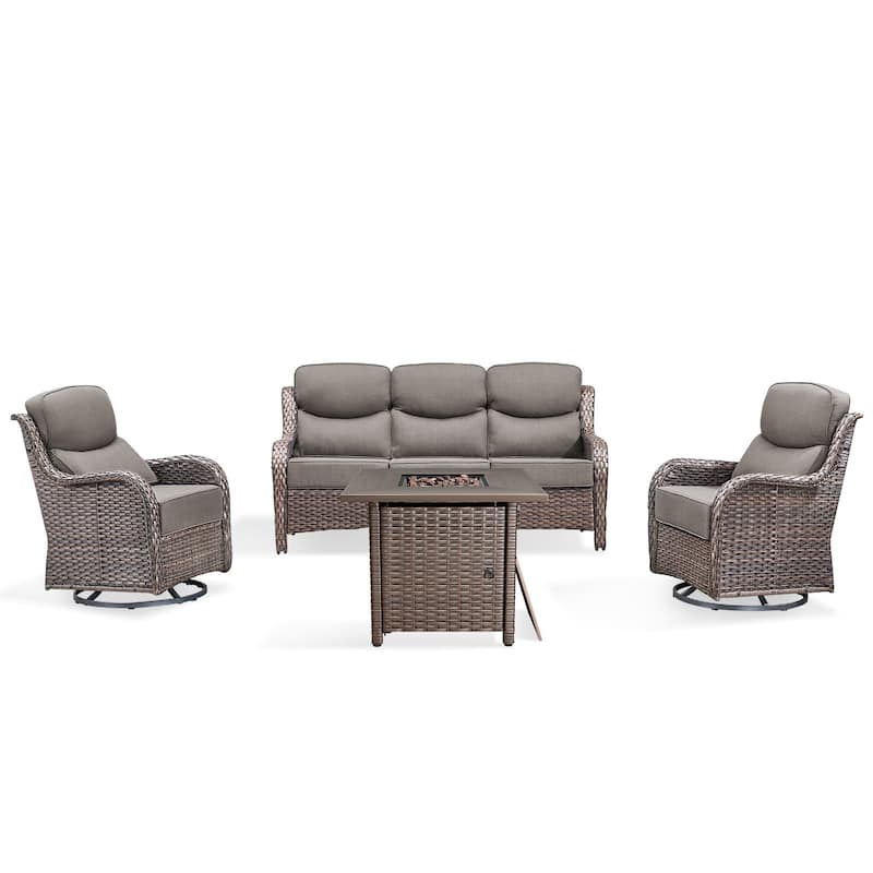 Pocassy Outdoor 6" Sofa Swivel Chairs with Fire Table Funiture