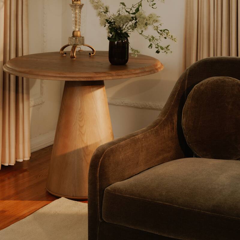 Title: NADAAL STUDIOS Lumiel Café Table, Solid Ash Wood Round Top, Double Bullnose Edge, Natural Finish