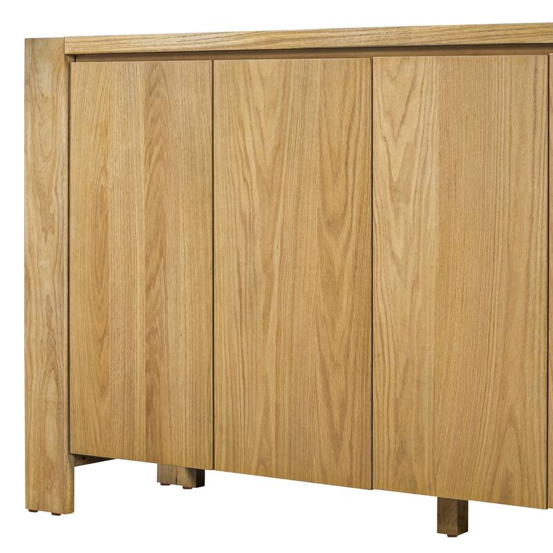 Buffet Cabinet with Storage, 4-Door Retro Wood Sideboard with Distressed Finish and Adjustable Shelves