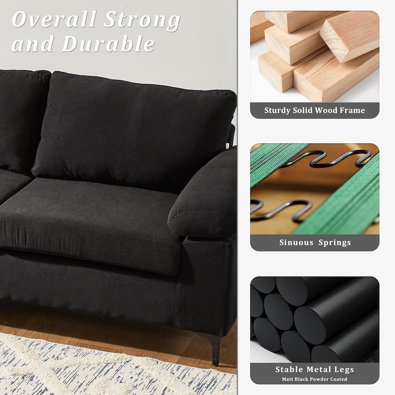 OVIOS Reversible Chaise Sofa With Fluffy Cushions Metal Legs