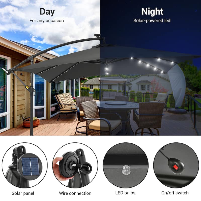 BONOSUKI Outdoor Umbrella,8.2x8.2ft Canopy Offset Umbrella With LED