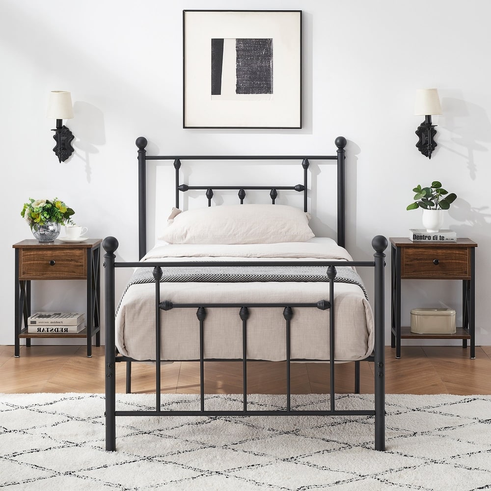 Javlergo 3-Piece Bedroom Sets with Metal Platform Bed Frame and Nightstand Set of 2