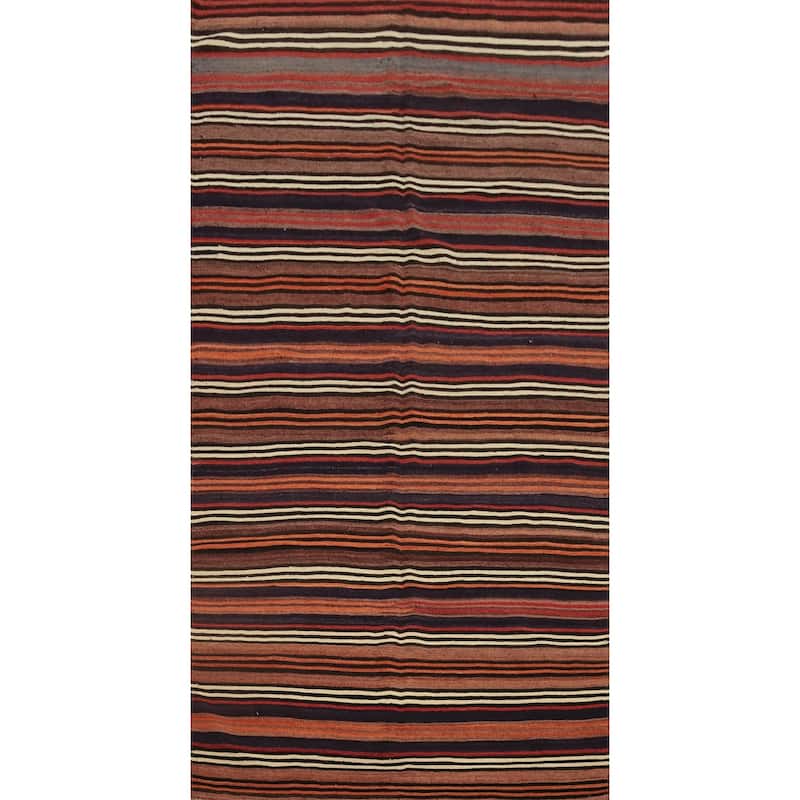 Hand Woven Oriental 100% Wool Carpet Southwestern Geometric Multi-Colored Kilim Area Rug - 10' 5'' X 5' 2''