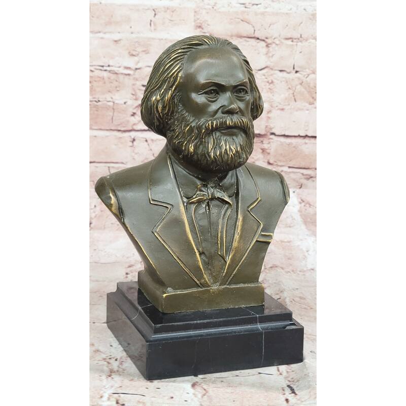 Karl Marx Bronze Bust Sculpture Statue On Marble Base