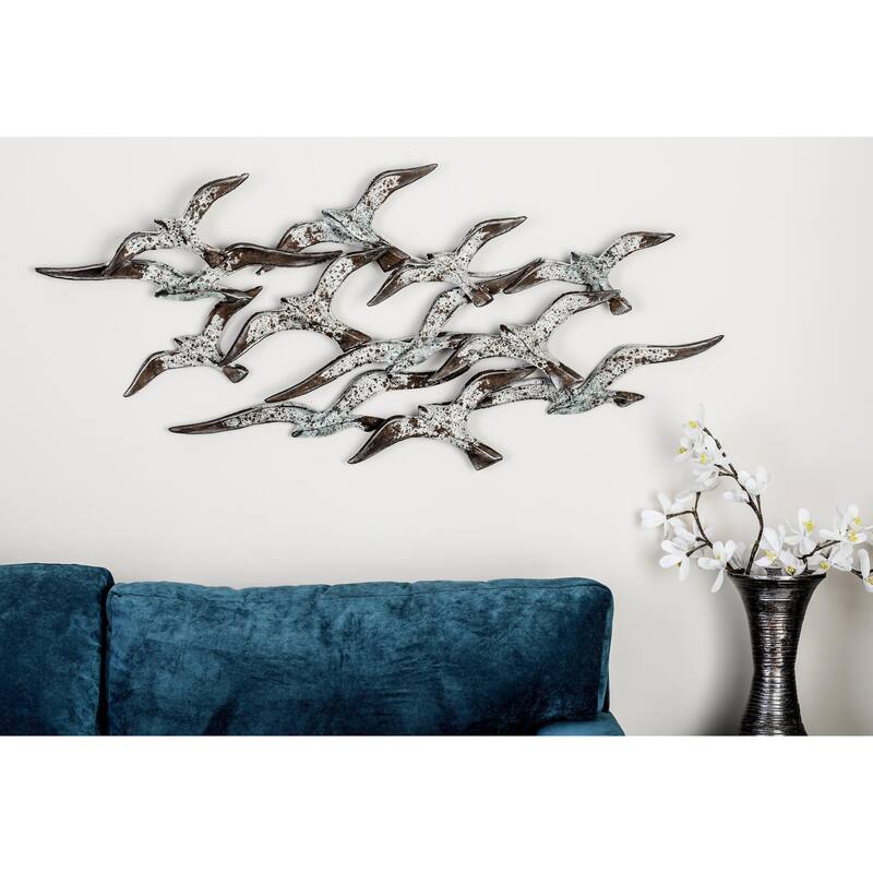 Metal Bird Flying Flock Of Home Wall Decor - White - Roche River Decor