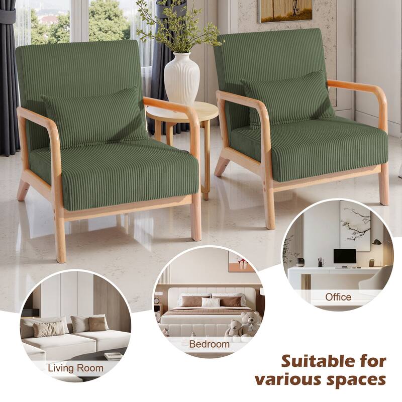 2 Set Upholstered Lounge Arm Chair with Pillow - Set of 2