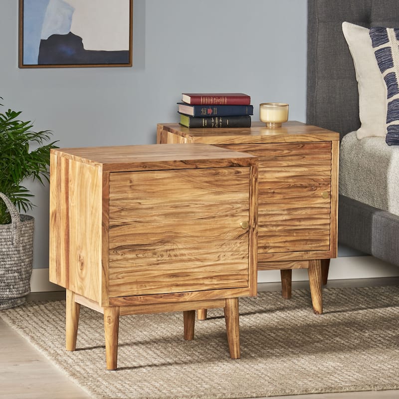Eakins Handcrafted Boho Acacia Wood Nightstands (Set of 2) by Christopher Knight Home