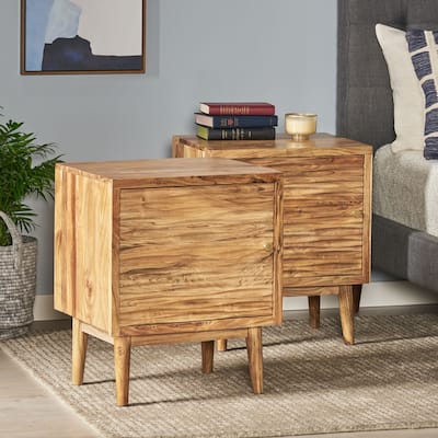 Eakins Handcrafted Boho Acacia Wood Nightstands (Set of 2) by Christopher Knight Home