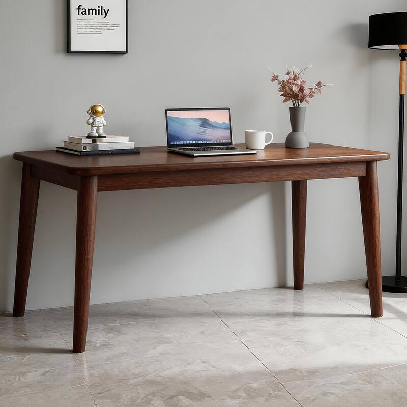 Solid Wooden Desk,63 x 19.7 Inch Desks, Rubberwood Mid Century Modern Desks, Small Writing Desk for Bedroom,Small Spaces