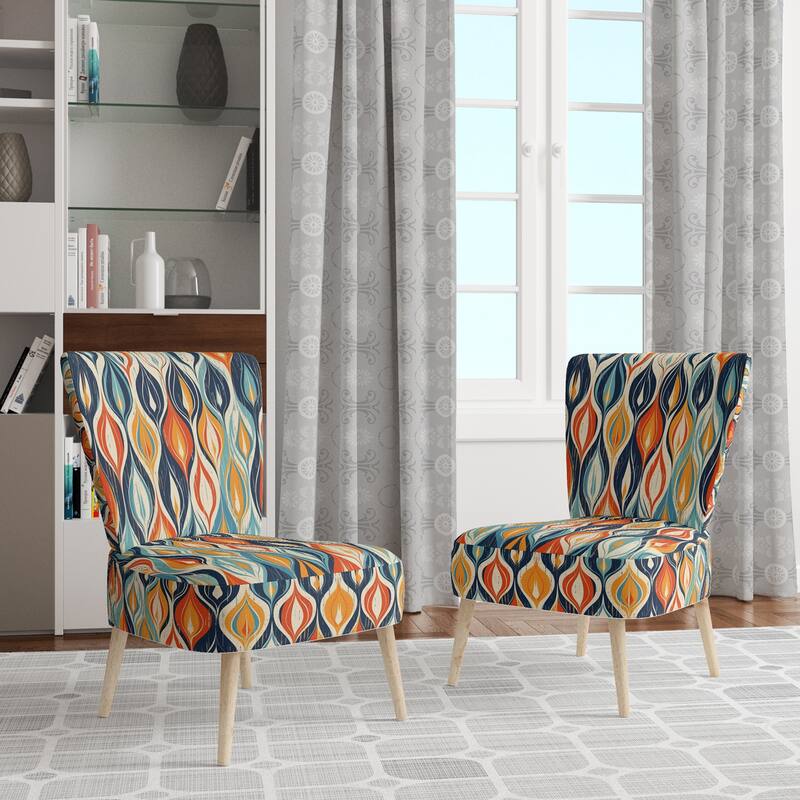 Designart "Orange and Blue Botanical Symphony III" Upholstered Abstract Accent Chair and Modern & Contemporary Arm Chair - Side Chair