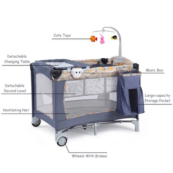 Foldable Baby Crib Playpen Playard Pack Travel Infant Bed