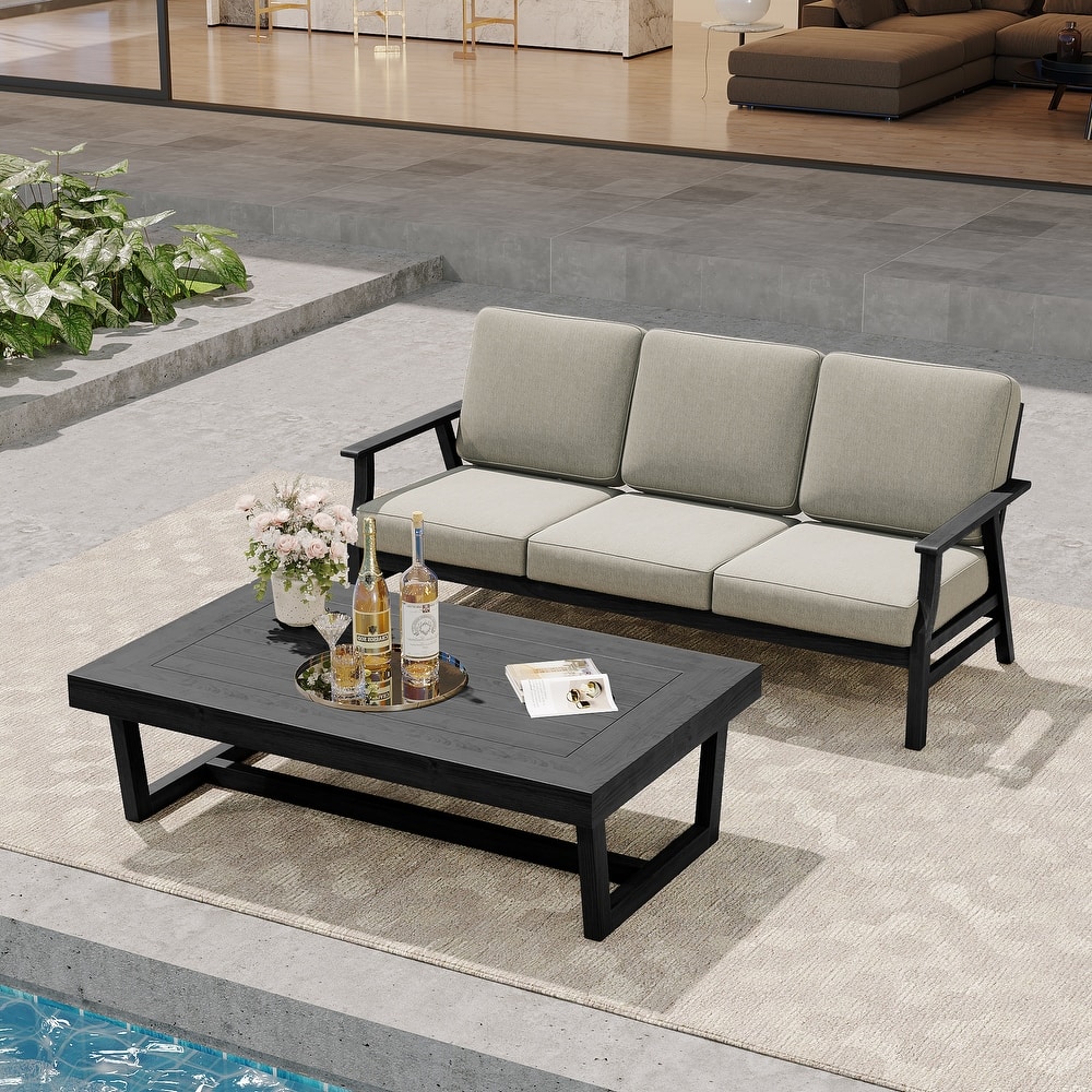 Casual Wood Outdoor Patio Sofa Loveseat with Cushion