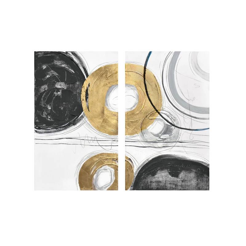 Circle Gets The Square Diptych 3D Paint and Leaf on Canvas Wall Art