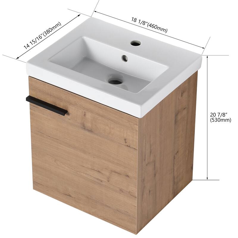 Bathroom Vanity With Sink In 16/18 Inch, Floating Bathroom Vanity With Soft Close Door