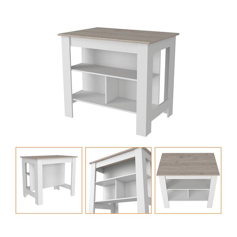 Dozza Antibacterial Kitchen Island with 3 Storage Shelves, Silver Nanoparticles Protection, Light Oak/White