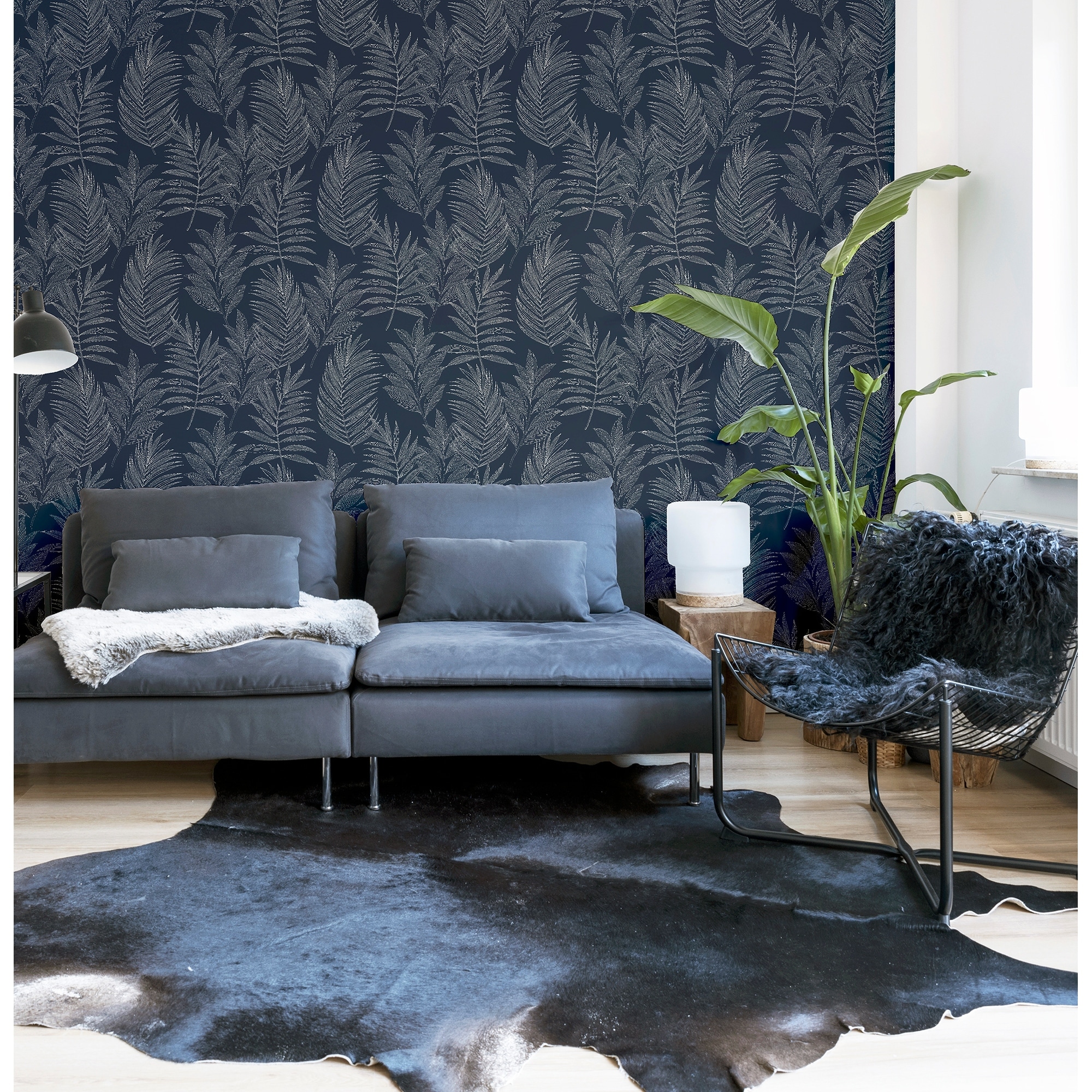 Arthouse Theodore Navy Frond Wallpaper
