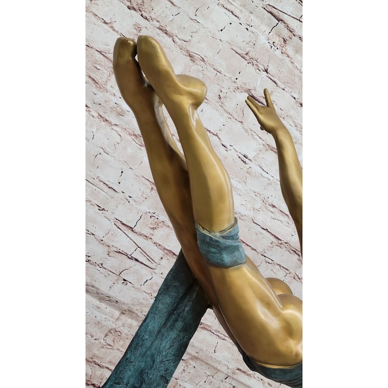 Bronze Ballerina Sculpture – Modern Gold And Blue Patina Ballet Dancer Statue