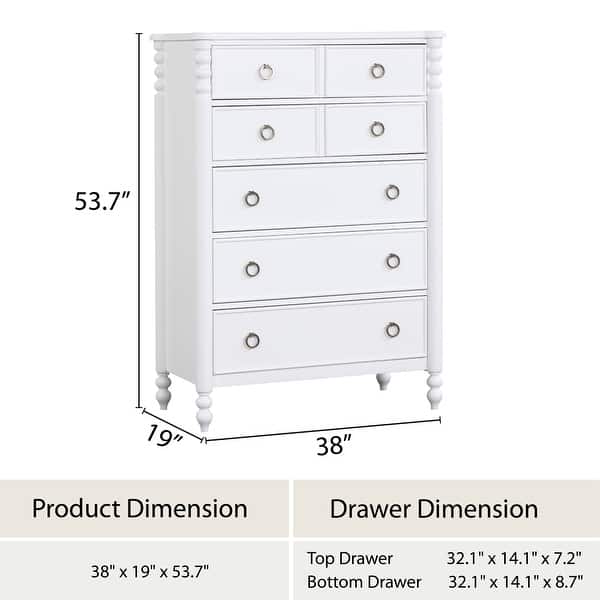 dimension image slide 2 of 5, Roundhill Furniture Avellune 4-Piece Bedroom Set: Poster Bed with Dresser, Mirror, Chest, and 2 Nightstands, White Finish