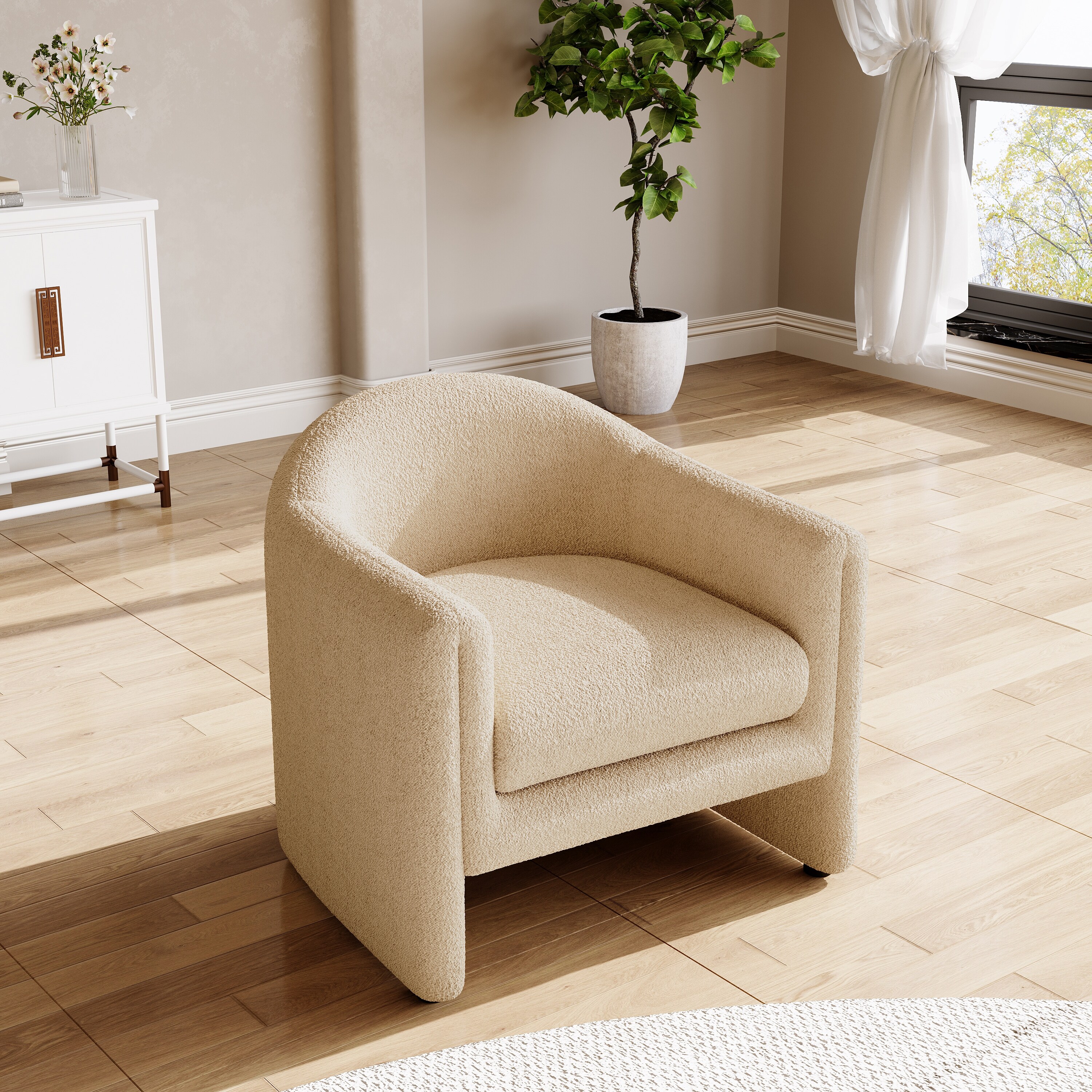 32.3" Wide Boucle Velvet Barrel Accent Chair