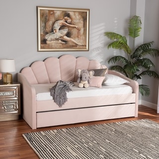 Timila Modern Velvet Upholstered Daybed with Trundle-Light Pink