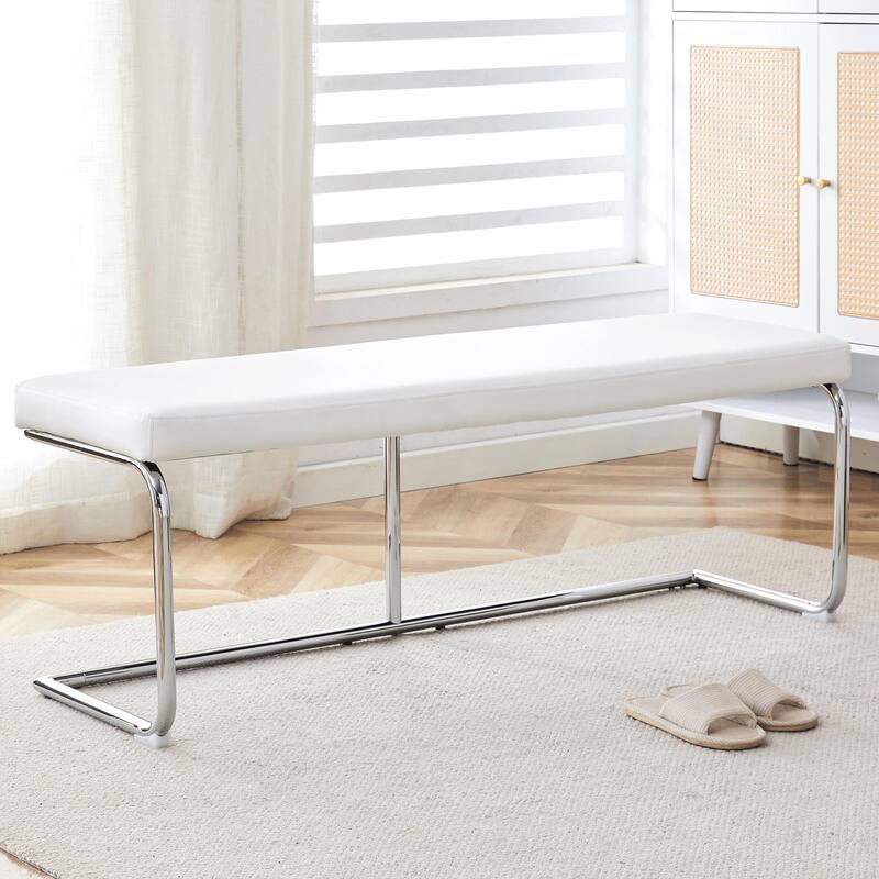Roomfitters Modern Shoe Bench with Silver Metal Legs, Upholstered Sofa Bench for Bedroom and Living Room