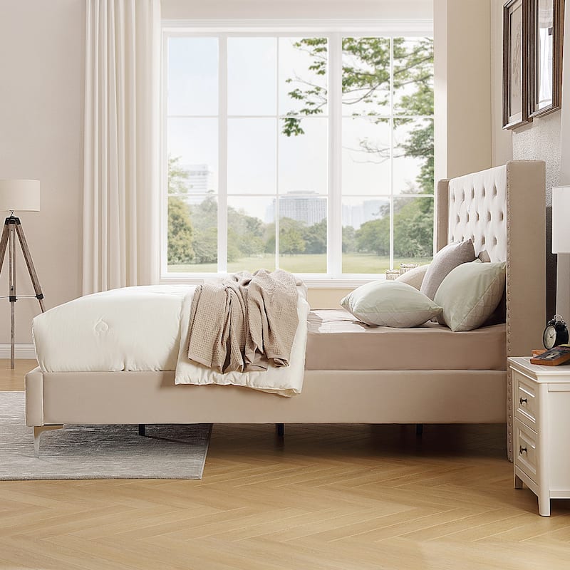 California King Velvet Upholstered Platform Bed Frame