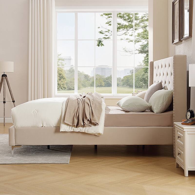 Morden Fort Queen Size Velvet Upholstered Platform Bed Frame with 6 inches Metal Legs