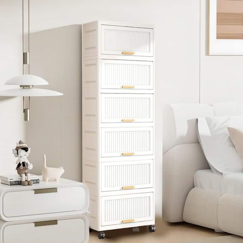 Kitchen Carts, Flip Open Storage Box With Wheels, Movable Storage Cabinet, Kitchen Shelf, Movable Storage Box-White