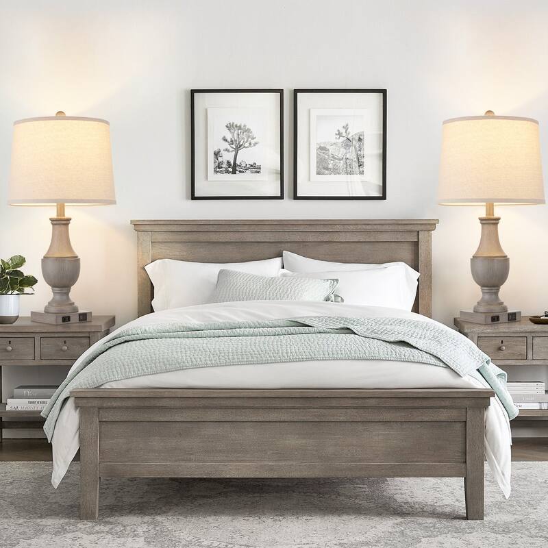 Grey Resin Table Lamps with 3-way Touch Dimming Switch USB & Type-C Charging Ports & AC Outlet (Set of 2)