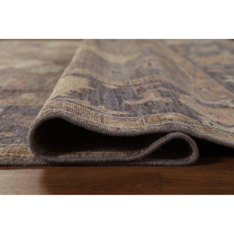 Hand Knotted Oriental 100% Wool Carpet Transitional All-Over Brown Oushak Area Rug - 9' 10'' X 8' 1''