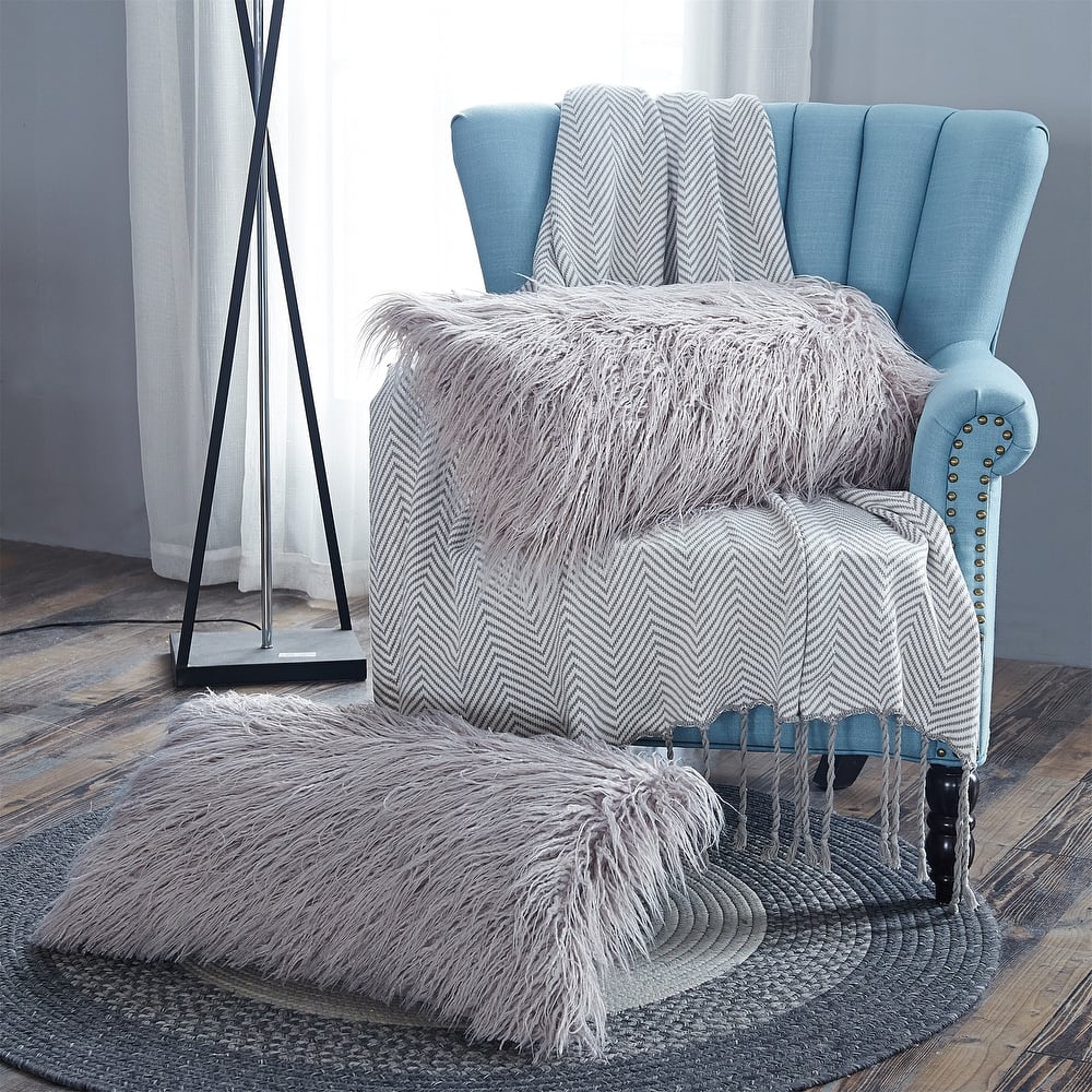 Karenne FauxFur Throw Pillow Covers (Set of 2), NO INSERT