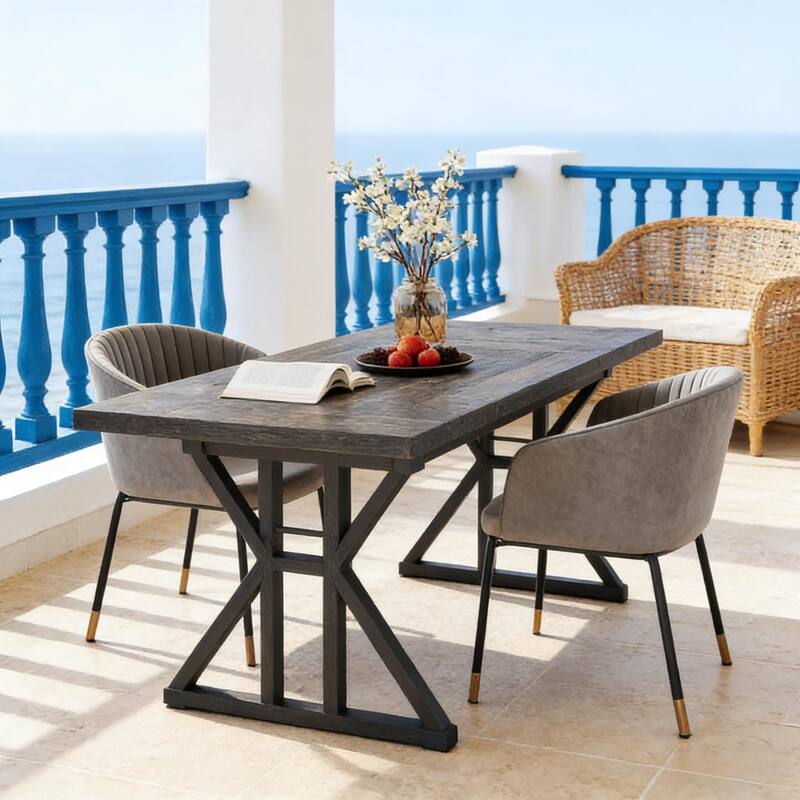 Farmhouse Dining Table Trestle Base Metal Accents Seats 6 Versatile Use