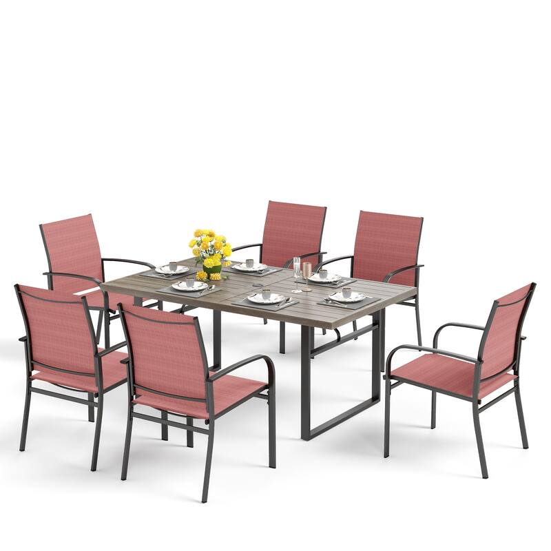 MAISON ARTS 7-Piece Outdoor Dining Set with 6 Textilene Chairs and U-Shaped Leg Table