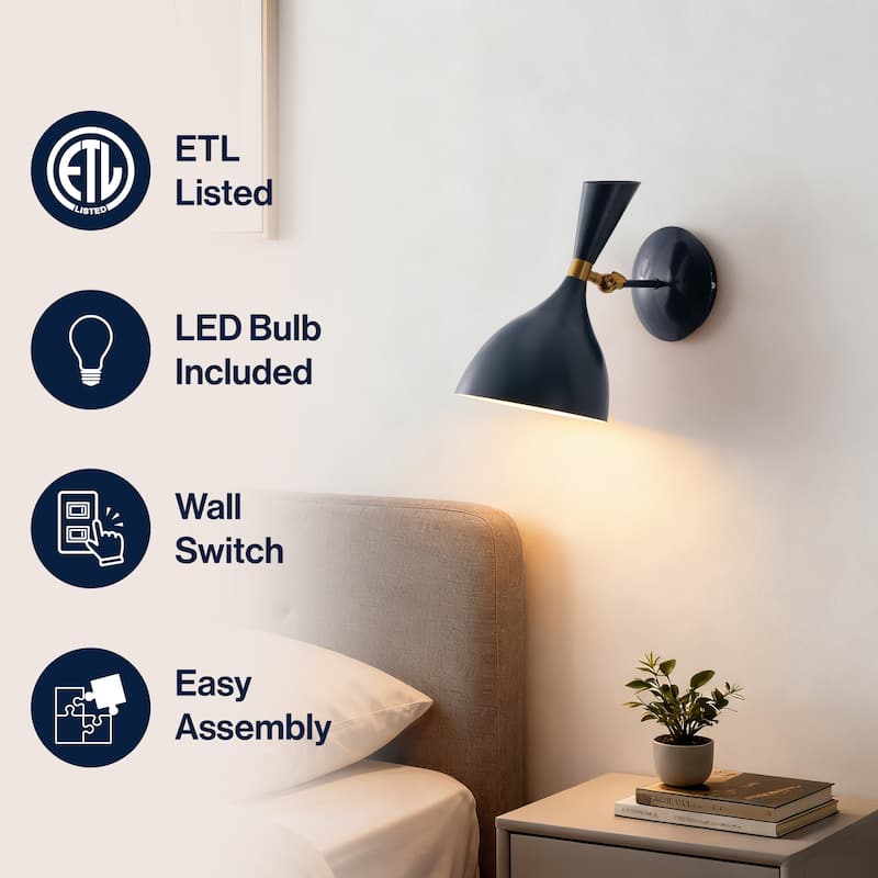 Josef 10" Iron Retro LED Wall Sconce, Black by JONATHAN Y - One