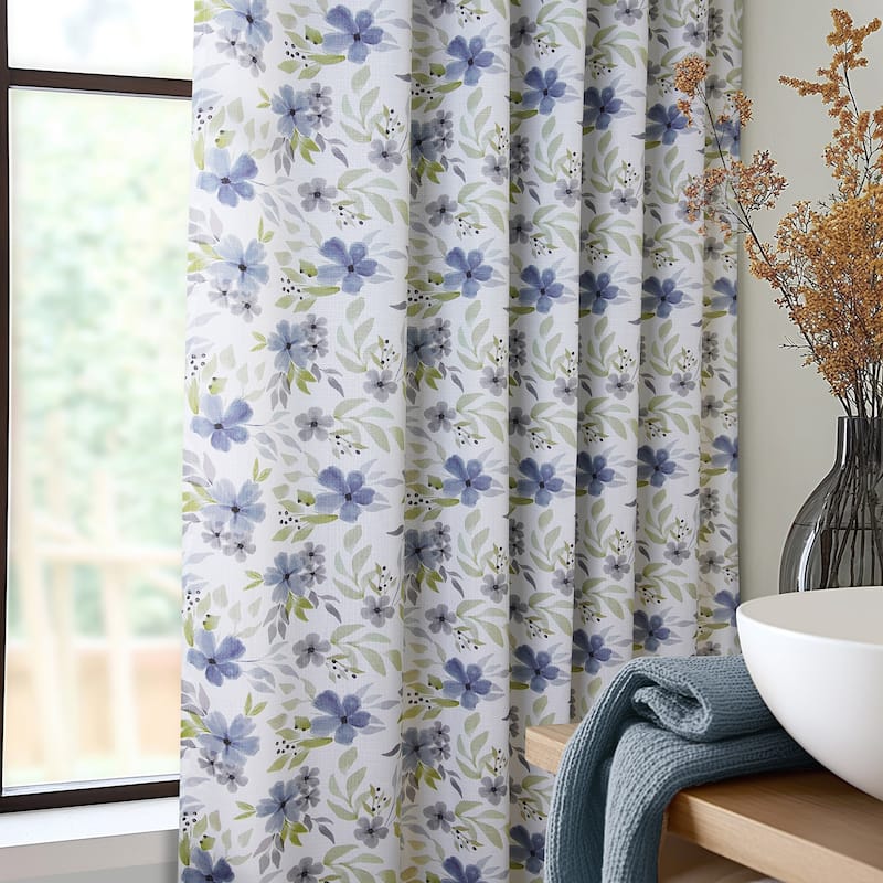 Exclusive Fabrics Blossom Printed Shower Curtains with Hooks Included, 71 Inches Long (1 Panel)