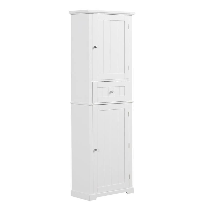 GDFStudio - Emery Tall Freestanding Bathroom Storage Cabinet with Drawer and Adjustable Shelves