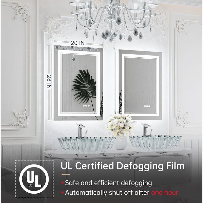 Keonjinn Rectangular Front Light & Backlit,LED Bathroom Vanity Mirror, 3 Color Temperatures, Anti Fog