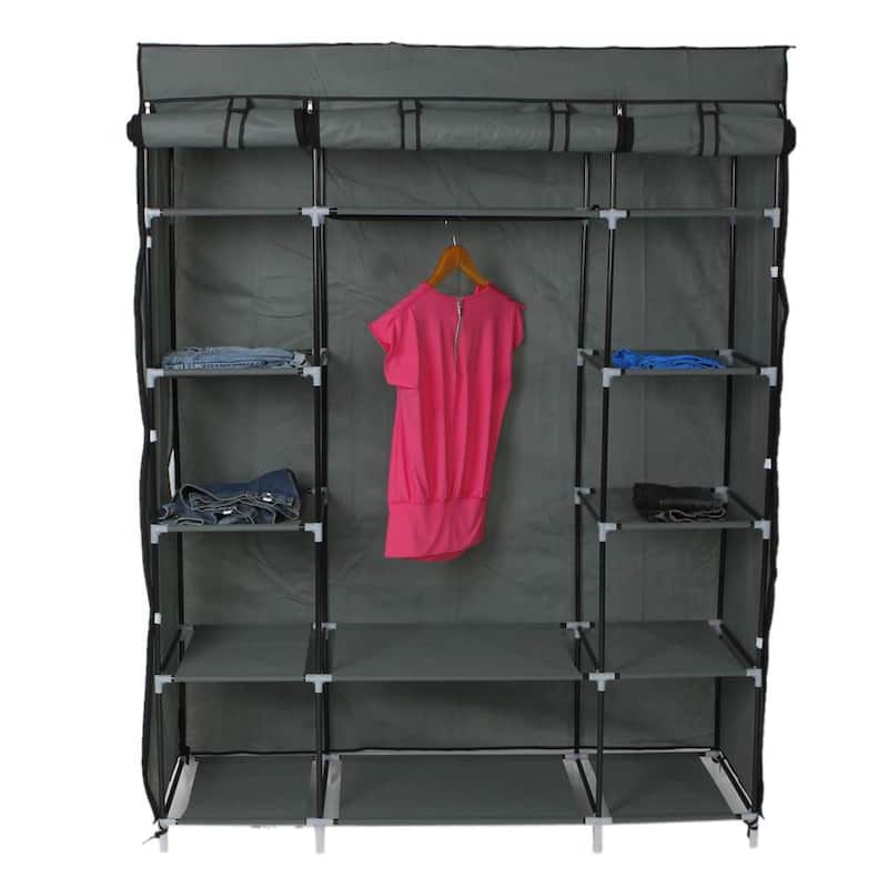 53" Portable Closet Wardrobe Clothes Rack Shelf Storage Space Organizer Grey