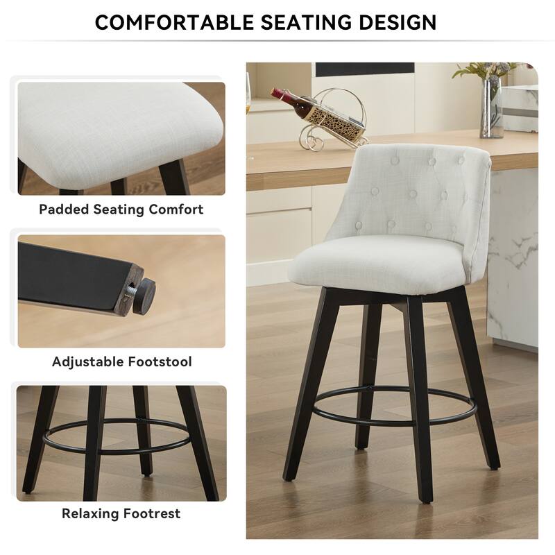 Bar Stools Set of 2, Upholstered Counter Height Chairs with Button-Tufted Backrest, Kitchen Island Chair with Footrest