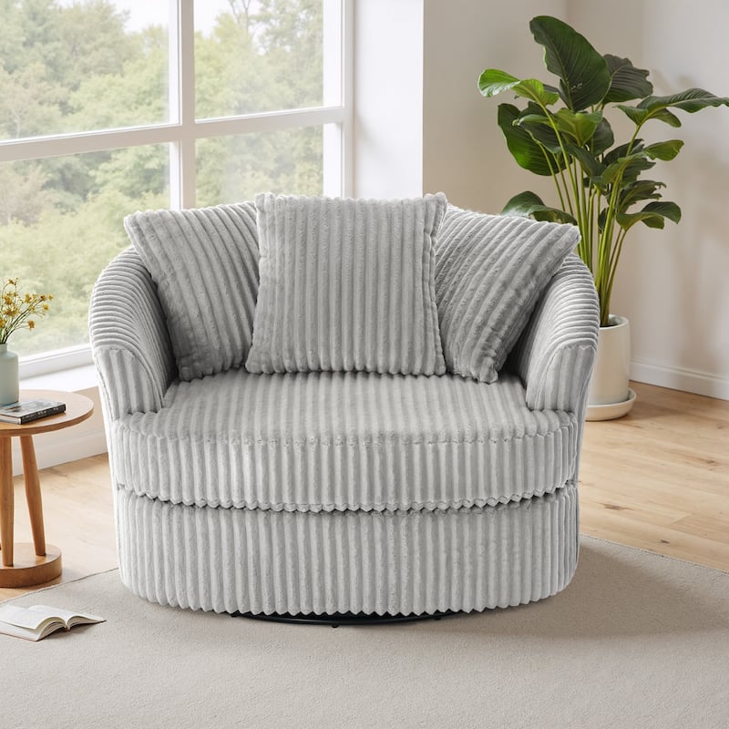 UIXE Oversize 43" Plush Corduroy Swivel Barrel Chair Comfy Accent Chair For Living Room