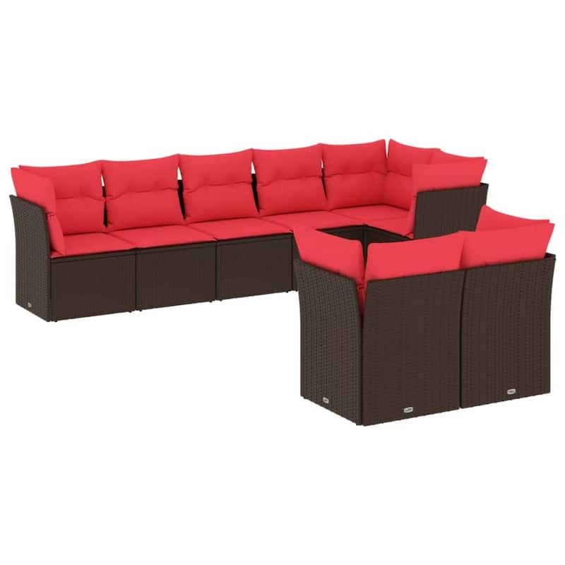vidaXL 8/9 Piece Patio Sofa Set with Cushions Brown/Gray Poly Rattan - 21.7 x 24.4 x 27.2